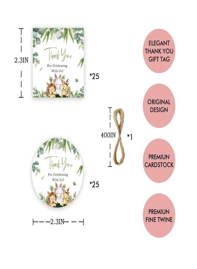 FORSHEEP 50pcs Jungle Safari Thank You Tags, Wild Animals Gift Tag with String for First Birthday Party, Round Thank You Paper Tags for Birthday/Engagement Party Favor - Image 2
